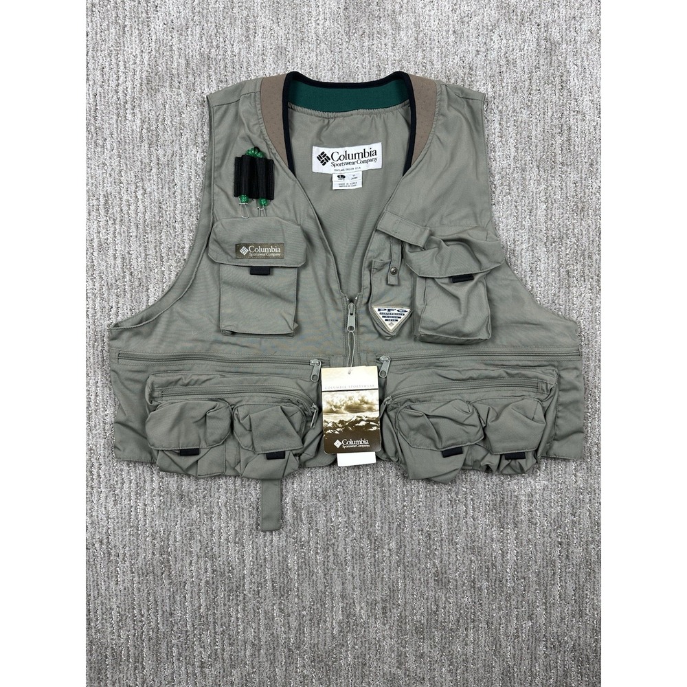 VTG 90s Columbia PFG Henrys Fork Fly Fishing Vest Large NWT Deadstock Sage Korea